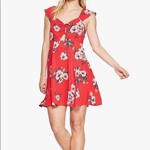 Xhilaration Floral Print Cap Sleeve Sweetheart Neck Strappy Front Tie Mini Dress